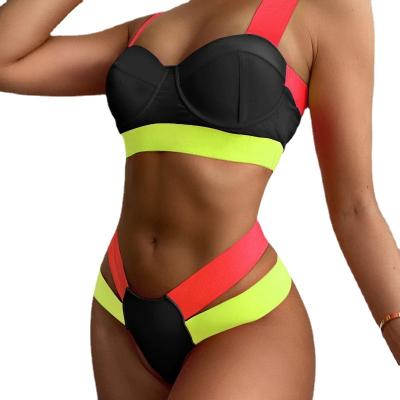 China Swimming And Wading 2022 High Waist Bandage Patchwork Women Bikini Brand Design New for sale