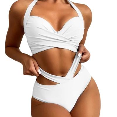 China 2022 sexy European and American new fashion underwire high waist bikini swimsuit high waist slit bikini printing swimsuit for sale