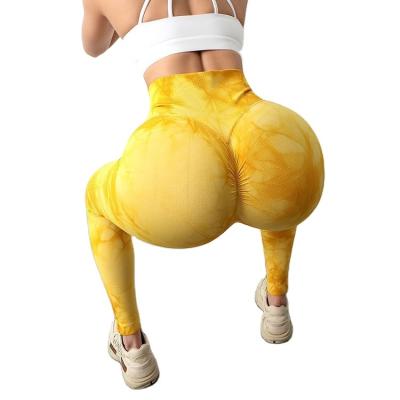 China Running Tight-fitting Quick-drying Yoga Waistbutt Hip-lifting Slim Training Pants Sport Fitness Pants Breathable Peach Tie Dye Top for sale