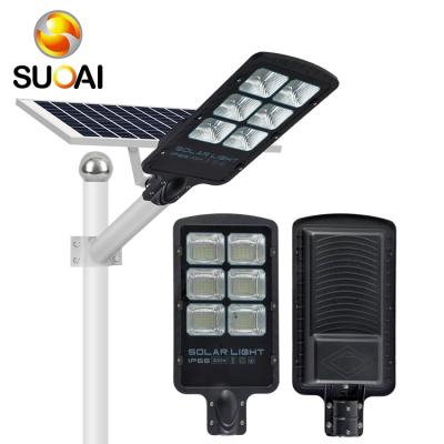 China Outdoor Garden SUOAI Human Body Sensor Lightweight Ip66 Waterproof 200w 300w All In One Split Solar Led Street Light for sale