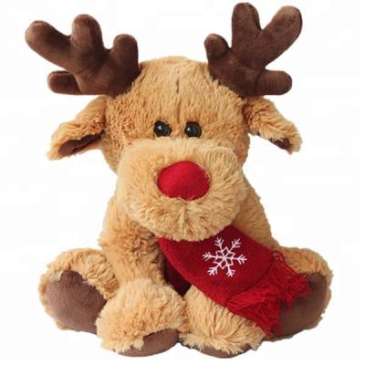 China New Cozy Christmas Moose Deer Plush Toys Red Scarf Embroider Elk Soft LOGO Toy Plush Customized Cute Stuffed Animal for sale