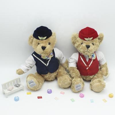 China Cozy custom kawaii teddy bear uniform stuffed Teddy Bear Airplane Captain Teddy bear plush toy for sale