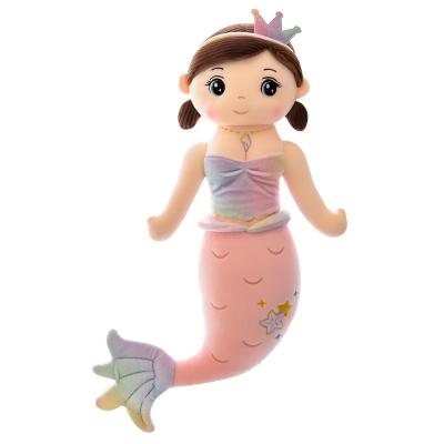 China New Customized Comfortable Cartoon Fish Pillow Girl Doll Gift Crown Princess Mermaid Plush Doll for sale