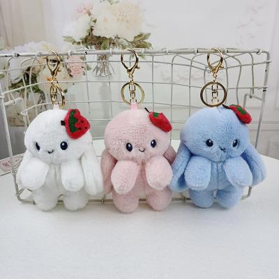 China Creative Rabbit Pendant Bunny Plush Keychain Strawberry Sound Doll Couples Gift Decoration Backpack for sale