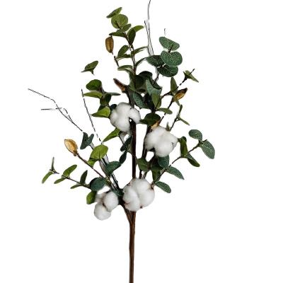 China Home Indoor Cotton Eucalyptus Branch Artificial Flower Stems Beautiful Colorful Design Lateral Artificial Flower for sale