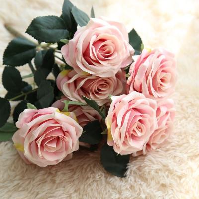 China Fashionable decorative flowers for home silk artificial flower and wedding real touch colorful artificial rose bouquet for sale