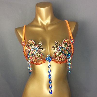 China from above & Tees Samba Carnival Bra Orange Stone Belly Dance Wire Bra Belly Queen Dance Wear Praise Equipment for sale