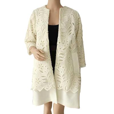 China Polyester Embroidery Cutout Three Quarter Lace Applique Burnout Waterproof Minimalist Ladies Woven Burnout Jacket for sale