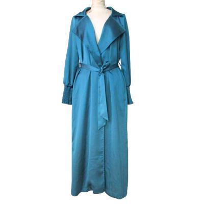 China Latest Women's Breathable Fashionable Satin Chiffon Slim Ditch Turn--Down Long Collar Suspenders Coat for sale