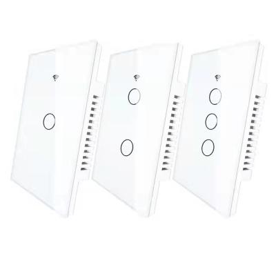 China Installation 1/2/3/4 Band USA Smart WiFi Wireless Wall Switch Easy Control 4 Channel Voice Panel Light Touch Panel Switch No Need Neutral Wire for sale