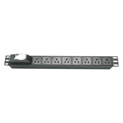 China Horizontal Circuit Breaker 8 Outlet 1U 15A 125V US Rack Mount PDU Power Strip for sale