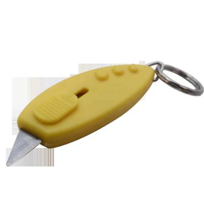 China Push Button Mini Push Button Pocket Cutter Key Chain Holder, Safety Retractable Cutter Key Chain for sale