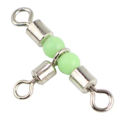 China Rikimaru Luminous Triple T-Shaped Beads Fishing Snap Swivel With Backing Luminous Bead Swivel for sale