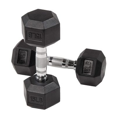 China Rubber Covered Dumbbell Ready To Ship Wholesale Hex Rubber Wrapped Dumbbell Set White Card Weight Dumbbells for sale