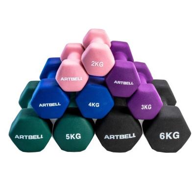 China Dumbbell Rubber Covered Women Use Vinyl PVC Neoprene Dipping Dumbbell Gym Cheap Walking Dumbbell Gym Hexagon for sale