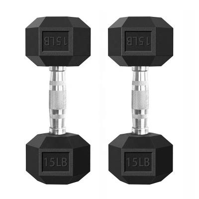 China Rubber Covered Dumbbell Hex Rubber Wrapped Dumbbell Set White Card Weight Cast Dumbbells for sale