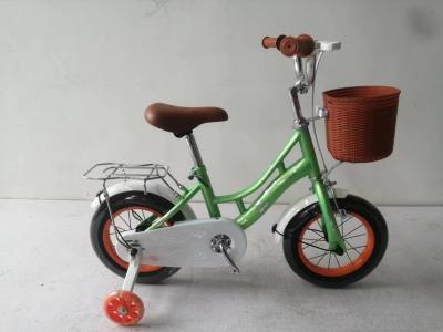 China Kids Bicycle With Coaster Brake Green Color 14 Inch Bicycle with Basket en venta