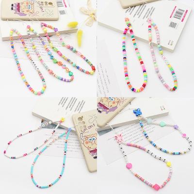 China Wholesale Handmade Phone Decoration Beads Phone Strap Cute Colorful Rainbow Beaded Phone Chain for sale