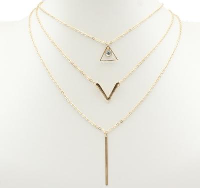 China Europe and America sexy shape necklace V letter popular rhinestone layered necklace triangle shape necklace for woman for sale