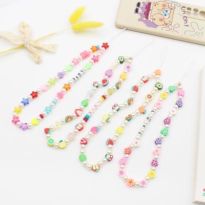 China Durable Fashion Polymer Clay Mobile Phone Strap Fruit Phone Case Chain Beads Pottery Soft Rope Anti-lost Phone Strap for sale