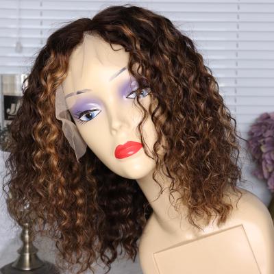 China Kinky Curly Raw Cuticle Aligned Baby Hair Curly Bob Full Lace Wigs With Color Wig 12inch Ombre Hair for sale