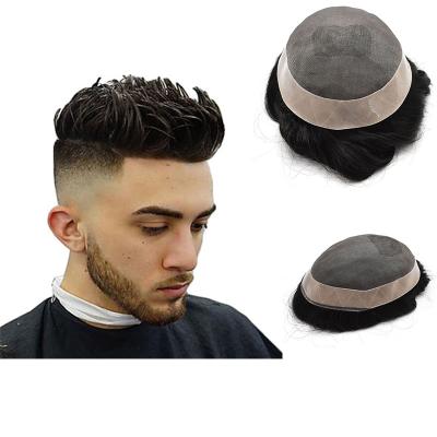 China Mono+PU Drop Shipping Natural Color Bleached Remy Human Hair Toupee For Men Mono Wig PU Knots Lace Frontal Human Hair Toupee For Men for sale