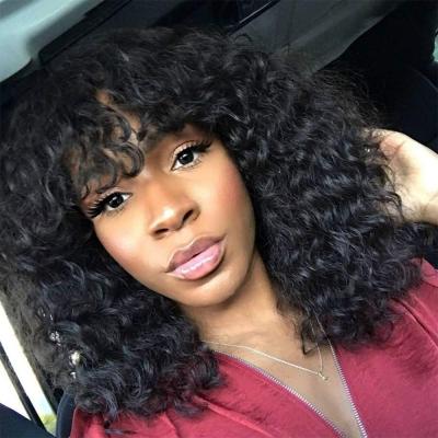 China Machine Made Seam Wigs Jerry Curly Human Hair Brazilian Kinky Full Curl Wigs Remy Hair Cut Bob Wigs With Bangs for sale