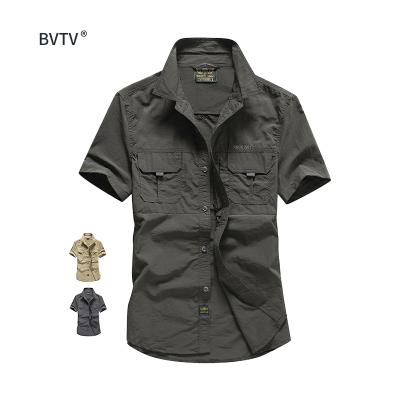 China Anti-pilling wholesale men's soft and leisure wearable outdoor button short sleeve shirts for sale