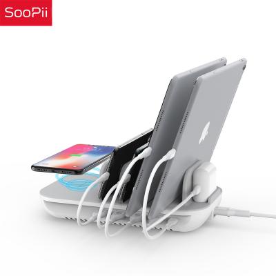 China Phones SooPii 5 Qi 10W Left Wireless Charging Station for lPhone, USB PD Mobile Phone Charging Station with 5 Cables Mixed for sale