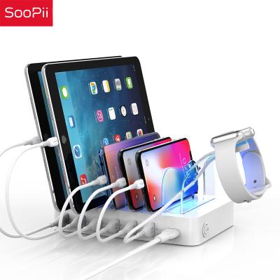 China Mobile Phone and Tablets Leading Brand in US Market, SooPii 6-Port USB Charging Station for Multiple Devices, QC3.0 60W Phone Charger with Free 6 Cable for sale