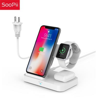 China Mobile Phone SooPii Wireless Charger 4 in 1 Wireless Charging Station with Built-in AC Adapter with iWatch Holder for sale