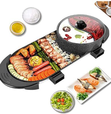 China CMIK 2-in-1 temperature control household multi-function electric barbecue indoor hot pot, independent dual temperature control for 2-12 people for sale