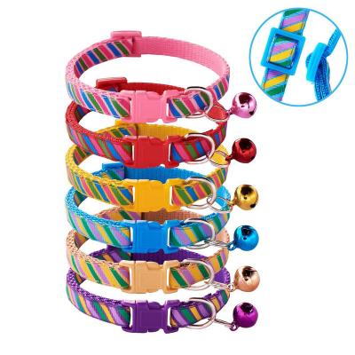 China Large 1.0cm Printed Pet Collar Snotty Puppy Puppy ID Collar Rainbow Nylon Quick Release Available Sale With Bell for sale