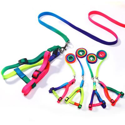 China Yiwu Rainbow Pet Detached Products Trustworthy Supplier Safe Adjustable Nylon Dog Leash And Harness Set With 3 Sizes for sale