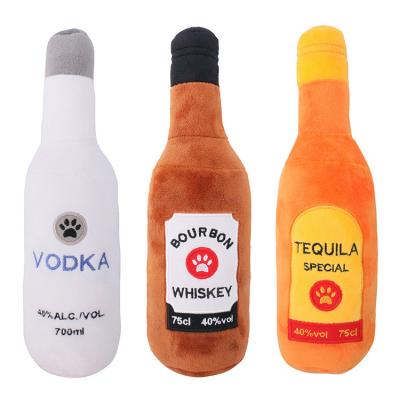 China Beer Bottle Dog Toy Squeaky Plush Bear Can Stocked Funny Pet Toys Stuffed Dog Toys With Squeaker for sale