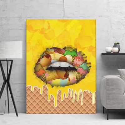 China Waterproof Colorful Lips Posters And Prints Large Home Decor Wall Picture Canvas Art for sale