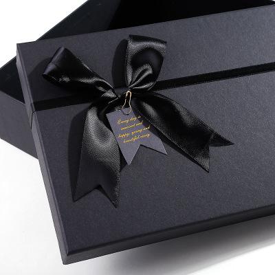 China Recycled Materials Gift Box Rectangle Ribbon Bow Sky And Earth Cover Gift Box Custom Lipstick Creative Gift Packaging Box for sale