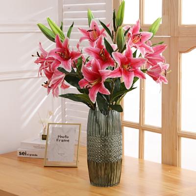 China Hotel Decoration Gift Simulation 3 Feel Lily Artificial Flower Wedding Home Decoration Flower Plant Simulation Potted Flowerflowers For Wedding Decorums for sale