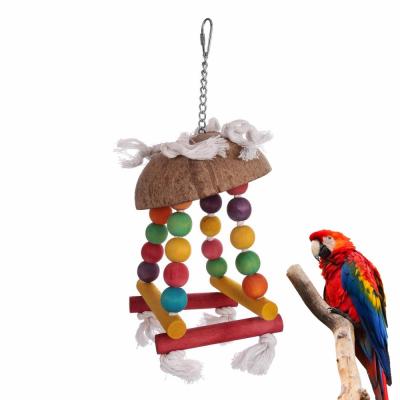 China Sustainable Coconut Shell Wooden Pet Toy for Bird Squirrel Hedgehog Parakeet Parrot Hammock Swings Ladders Houses for sale