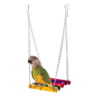 China Viable Bird Toy New Parrot Hanging Bridge Dangle Wooden Metal Colorful Natural Play Safe Intelligence for sale