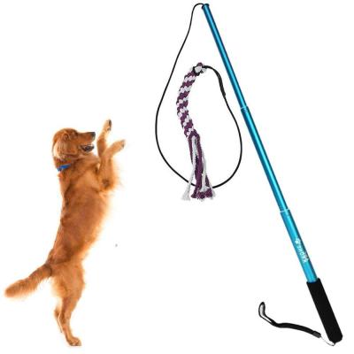 China New Viable Telescopic Funny Dog Bar Toy Cat Pet Training Rod Bite Cotton Rope Colors Gold for sale