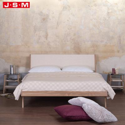 China Durable Nordic Square Wooden Foam Fabric Headboard Adults Double Shape Bed for sale