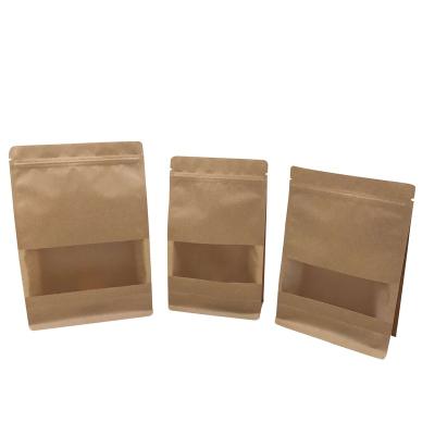 China Recyclable flat bottom kraft paper bag zipper paper bag food packaging pouch with window ready to ship doypack 1Pack=100 pieces for sale