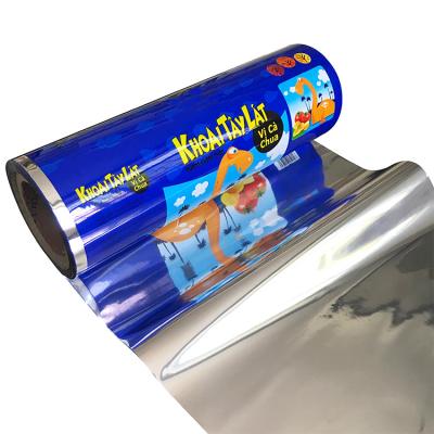 China Custom Eco-Friendly Printed Moisture Proof Stretch Wrapping Film Jumbo Roll For Food Snacks PVC Wrapping Film Roll for sale