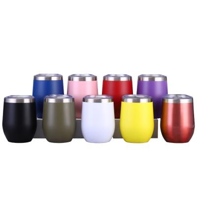 China PORTABLE Double Wall Stainless Steel Tumbler 12oz Egg Shape Wine Beer Cup Mugs Powder Painting Water Bottle Drinks Mug Wide Mouth for sale