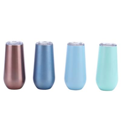 China PORTABLE Customize Double Walled Logo 6oz Egg Shaped Stainless Steel Champagne Tumblers Beer Water Cup Bottle Wine Mug With Lids for sale