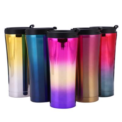 China Colorful PORTABLE Glitter Proof Double Wall Leakproof Vacuum Insulated Stainless Steel Reusable Mug and Coffee Mug with Flip Lid for sale