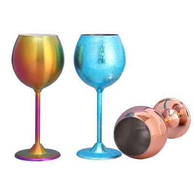 China New 12oz Premium Single Wall Stainless Steel Classic/Postmodern Rose Gold Metal Drinking Cup Stemmed Goblet Red Wine Glass for sale