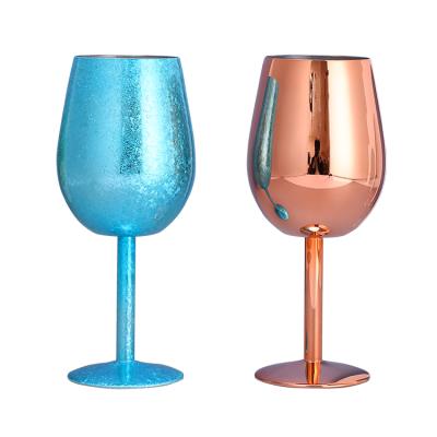 China New 2021 Premium Classic/Postmodern Single Wall Stainless Steel Rose Gold Metal Drinking Cup Stemmed Red Wine 16oz Goblet Glass for sale