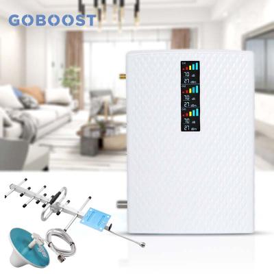 China Goboost Upgrade Tri Network Mobile Phone GSM Repeater Band DCS WCDMA 900 1800 2100MHz 4g Mobile Signal Booster 160*50*205(mm) for sale